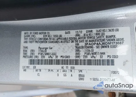 2013 Ford Fiesta S из США, поврежденный, VIN 3FADP4AJ8DM173687